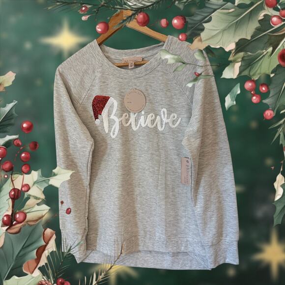 Philosophy Sweatshirt Women's Believe Logo Size Medium Gray Red - Picture 1 of 6